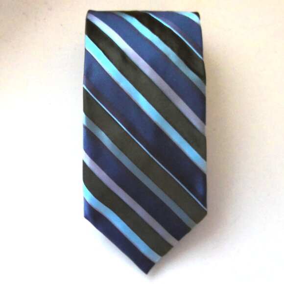 Calvin Klein Men's Silk Neck Tie Striped Blue Green Gray 59" X 3 1/2" EUC - Picture 1 of 3